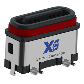 XB-ATCF-06-031 TYPE C 6P 立贴防水母座H=6.80mm(带钢片)(全塑U型)
